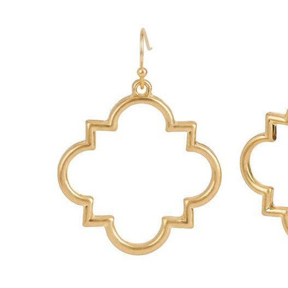 Gold Geo Outline Dangle Earrings - Picture 2 of 2